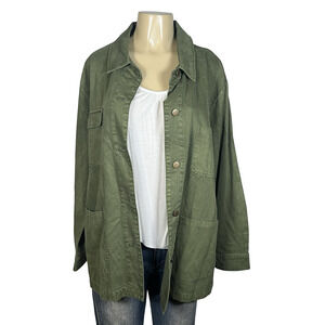 YFB Jacket Womens Large Green Lyocell Cotton Utility Chore Shacket Pockets